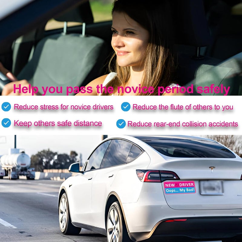 HAP FUNN Student Driver Magnet for Car, 3pcs Funny New Driver Magnet Sticker for Car, Cute Pink Reflective Magnetic Bumper Sticker, Removable Safety Rookie Attention Sign - Image 4